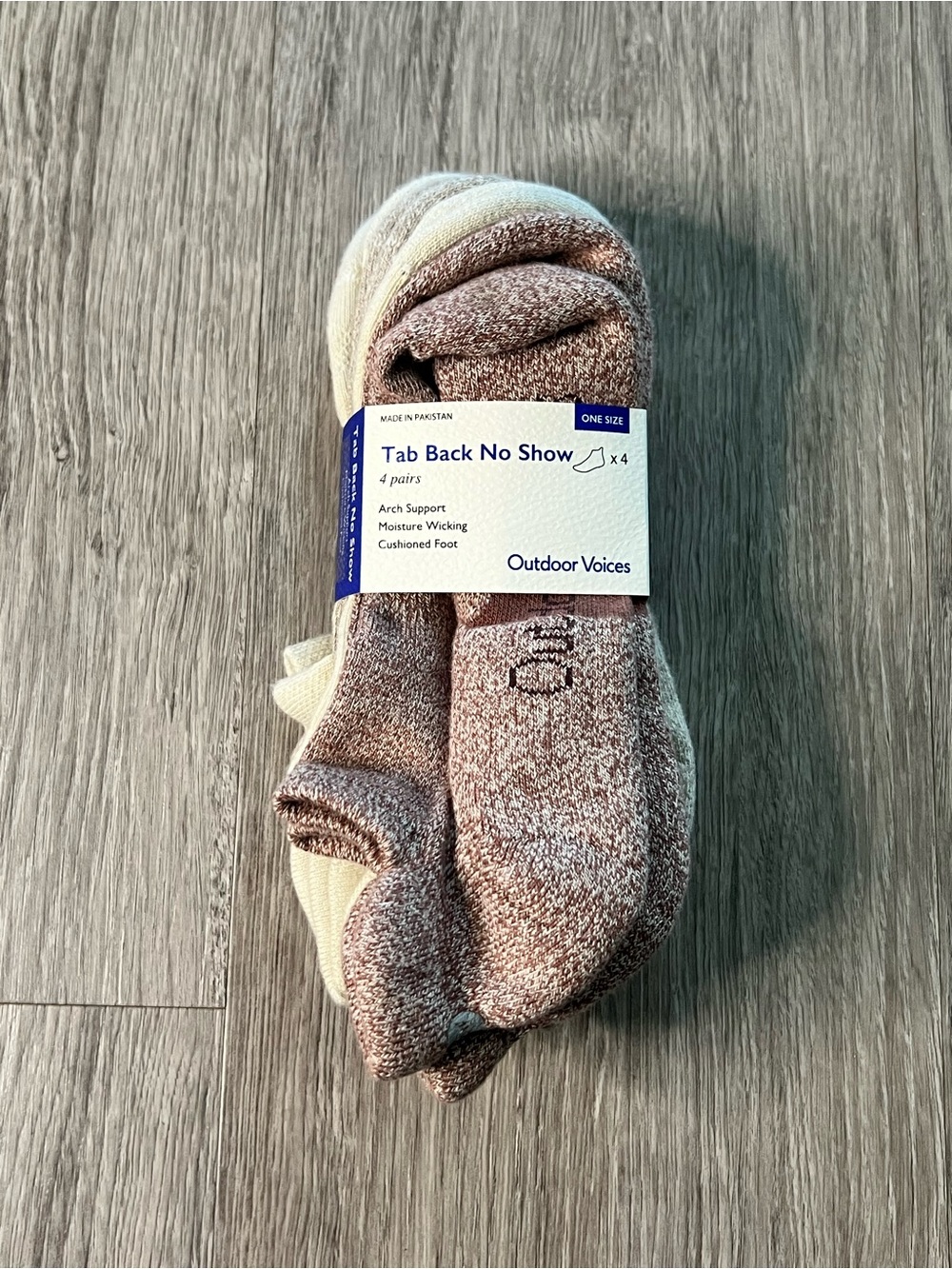 Women’s Outdoor Voices No Show Socks - Brown/Cream - 4-Pack. Arch and Cushion